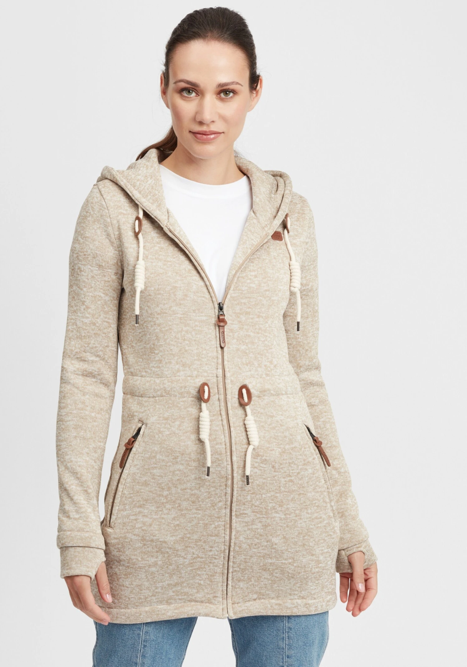 OXMO Sweatvesten Sweatvest Thora Dames Sand 2 OXMO Sweatvesten Sweatvest Thora Dames Sand - Afbeelding 2