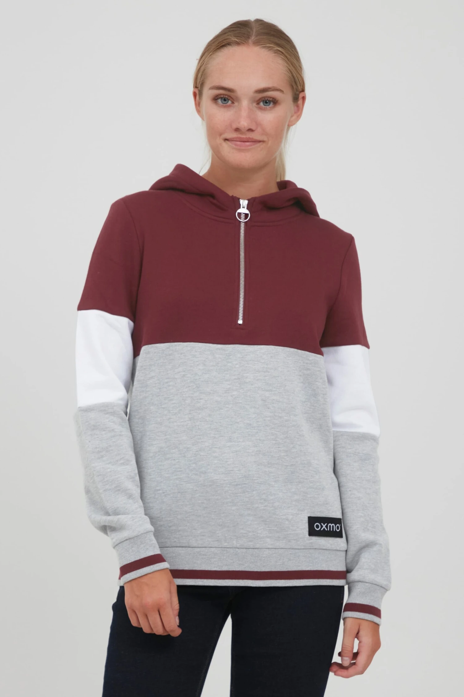OXMO Hoodies Sweatshirt Omara Dames Grijs Gemêleerd / Wijnrood 2 OXMO Hoodies Sweatshirt Omara Dames Grijs Gemêleerd / Wijnrood - Afbeelding 2